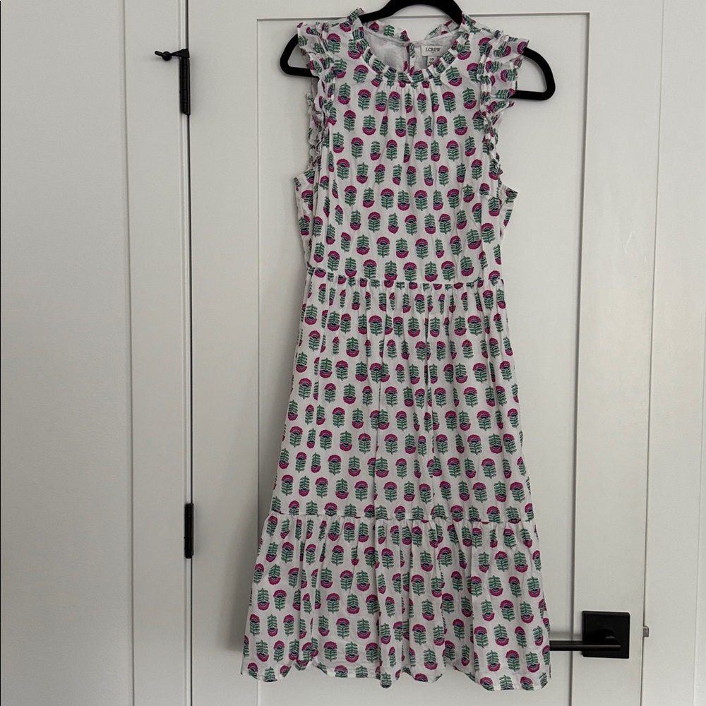 J. Crew White Dress with Pink and Green Pattern